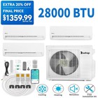 Zokop 28000 Btu 3 Zone Ductless Mini Split Air Conditioner 20 Seer2 3x 12000 Btu