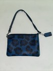 Coach Leather Blue blackleopard animal  Print Zip Wristlet Wallet card Slots New