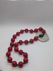 Art Deco Red Marbled Bakelite Round Beaded Necklace 24 