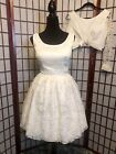 Vtg 1950s 60s White Lace 2 Piece Retro    Swing Skirt Party Short Wedding Dress M