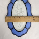 Vintage Blue Stained Glass Sun Catcher Etched Flowers Chain For Hanging Silver