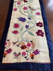 Vintage Hand Embroidered crewl Table Runner wall Hanging Folk Art Birds Floral