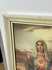 Antique Sacred Immaculate Heart Of Mary Print Litho Religious Art Framed 8x10