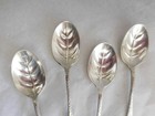 Victorian Sheffield 1889 Set 4 Sterling Silver Demitasse Spoons Leaf Bowls