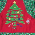 Vtg Handmade Half Apron Womens Os Christmas Tree Santa Holly Green Red Holiday