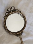 Antique 19th Century French Bronze Handheld Vanity Mirror Bow Floral Handle