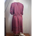 Vtg 70s Sears Dress Large Red Gray Stripe Knee Length Puff Short Sleeve Cottage