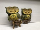 Vintage Sexton Owls Cast Metal Wall Art 1970  Brown  Yellow Hanging Set Usa