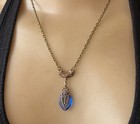 Vintage Necklace Art Nouveau Lavalier Pendant Blue Antique Czech Glass