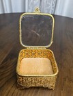 Vintage Gold Filigree Cherub Beveled Glass Trinket Jewelry Box