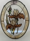 Vintage Oval Stained Glass Iris Flower Suncatcher Floral Window Hanging
