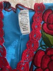 Handmade Mexican Huipil Top Blue Cotton Woven Floral Embroidered Women One Size