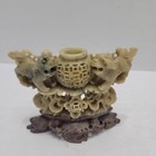 Vintage Hand Carved Chinese Soapstone Foo Dog Incense Burner Figurine Statue