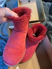 Ugg Mini Bailey Button Red Suede Shearling Lined Ankle Bootie Women Us 6