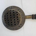 Antique Brass Bed Warmer 19th C  Decorated Turned Maple Handle Engraved 