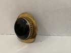 Vintage Modernist Brass Belt Buckle Solid Round Brass Black Center Stone