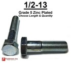 1 2-13 Hex Bolt Zinc Plated Grade 5 Cap Screw Coarse Thread  all Lengths   Qtys 