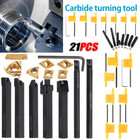 21pcs 1 2  12mm Shank Indexable Carbide Lathe Turning Insert Tool Holder Bit Set
