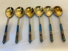 Set Of 6 Antique Russian Silver 84 Cloisonne Enamel Spoons By Ivan Saltykov