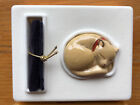 Vintage Estee Lauder Solid Perfume Compact Enameled Sleeping Cat Kitten With Box
