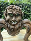 Pair Of Antique Cast Iron Devil Satyr Andirons Fire Dogs