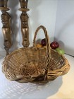 Vtg French Country Wide Oval Handled Gathering Basket Wicker Willow Fruit 14   