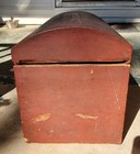 Early Large Wooden Dome Top Hand Dovetailed Box In Red Paint Folk Art