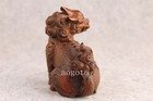 Netsuke Chinese Boxwood Handwork Seat Kirin Statue Tea Pet Fengshui Art Deco