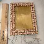 Vtg 6   4 5    Enamel Metal Picture Frame Pink Flowers Edged In Gold Trim Euc