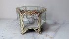 Antique Style   Glass Filigree Gold Footed Jewelry Dresser Trinket Box New   