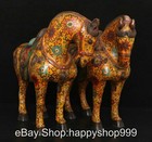 22 4  Old Chinese Purple Bronze Cloisonne 12 Zodiac Year Horse Sculpture Pair