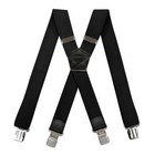 Mens Suspenders Heavy Duty 50mm Braces Biker Black Elastic Wide Adjustable