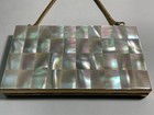 Vintage Mother Of Pearl Vanity Purse Compact Pearl   Brass 5 25  X 3 