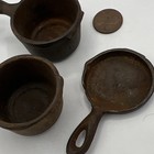 Miniature Cast Iron Cookware Small Skillet   2 Pots     Dollhouse Or Display