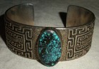 Vintage Navajo Signed M Turquoise Tufa Cast Sterling Silver Bracelet Vafo