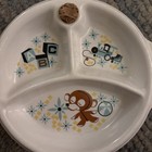 Vintage Child s Divided Ceramic  Food Plate With Water Warmer Cork
