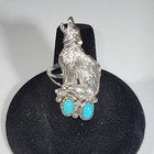 Navajo Sterling Silver Sighned Howling Wolf Turquoise Size 6 Ring
