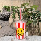 4 5   Smile  Cup With Straw Shape Glass Bong      Water Pipe Hookahs In 14mm Bowl