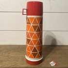 Large Vintage 70s King Seeley Vacuum Bottle Thermos Rare Red Brown Orange Design