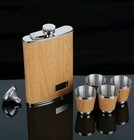 9 Oz Wooden stainless Steel Wine whiskey Hip Flask Set 1 Funnel 4 Cups Nice Gift