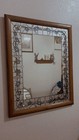 Vintage Floral Blue And Silver Etched Large Square Mirror With Wood Frame 