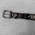 Vtg 90s Western Leather Belt Silver 28 Floral Inlay Buckle Novelty Boho Patina