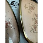 Vintage Gold Tone Hand Mirror And Brush Vanity Set Pink Floral Rose Motif 2pc