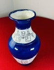 Vtg Egyptian Revival Blue Ceramic Vase Hand-painted Hieroglyphs  10    Bur 4779