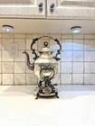 Vintage Sterl Silver Plated On Copper Teapot On Tilting Stand W Burner Victorian