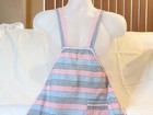 Vtg Handmade Pink And Blue Striped Bib Apron With Pocket 1960s