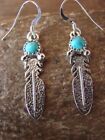 Native American Sterling Silver Turquoise Feather Dangle Earrings  Mccarthy