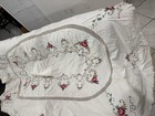 Vintage White Cotton Embroidered Floral Oblong Tablecloth With Lace Trim