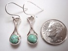Round Turquoise On Curved Stem 925 Sterling Silver Dangle Earrings