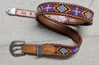 Vintage Beaded Buckle Belt Southwestern Leather 30 Brown Native American Indian